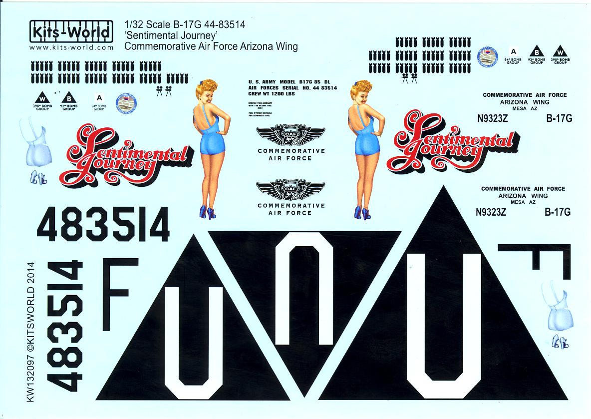 Kits World Decals 1/32 BOEING B17G FLYING FORTRESS Sentimental Journey